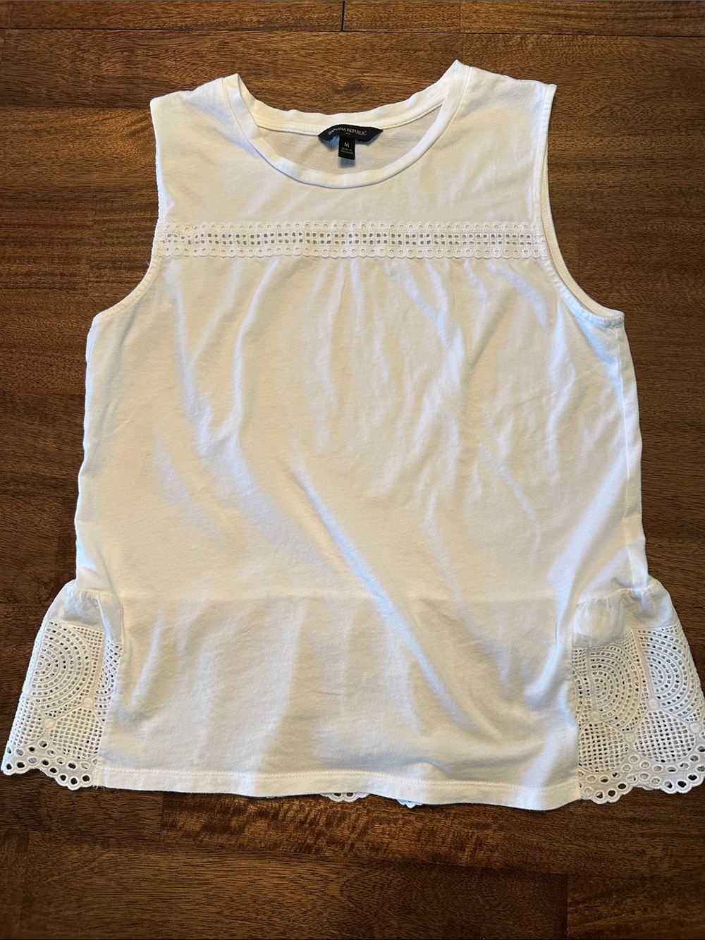 Banana Republic Factory White Sleeveless Eyelet-Trim Tank Top